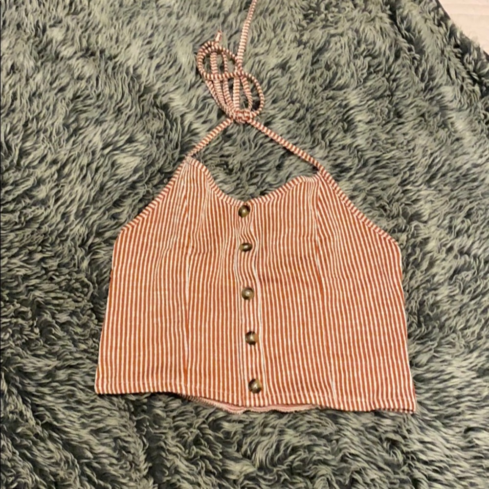 Cropped red and white halter top